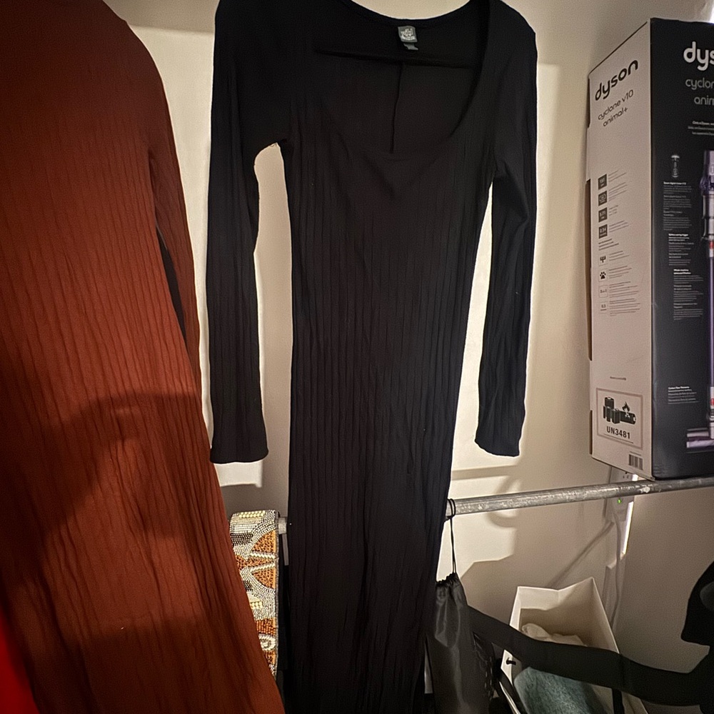 Wild Fable Black Knitted Long Sleeve Maxi Dress with slit